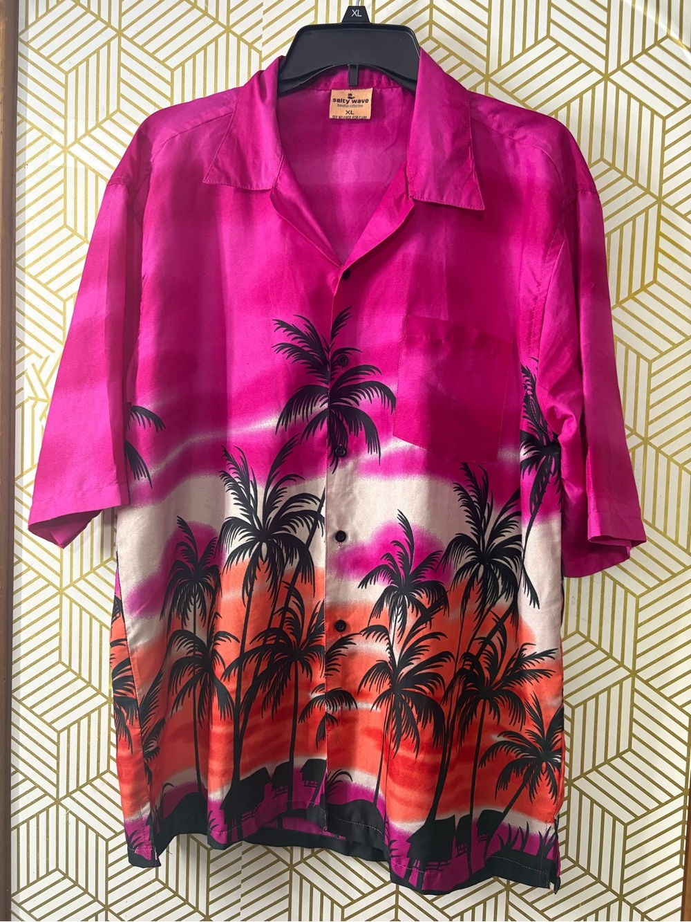 Vintage Salty Wave Windswept Hawaiian shirt Men’s XL Hot pink sunset